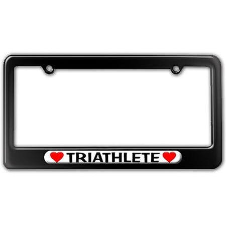 Triathlete Love with Hearts License Plate Frame