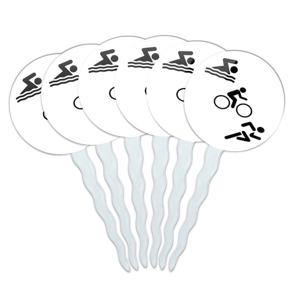 Triathlete Swim Bike Run Triathlon Cupcake Picks Toppers - Set of 6