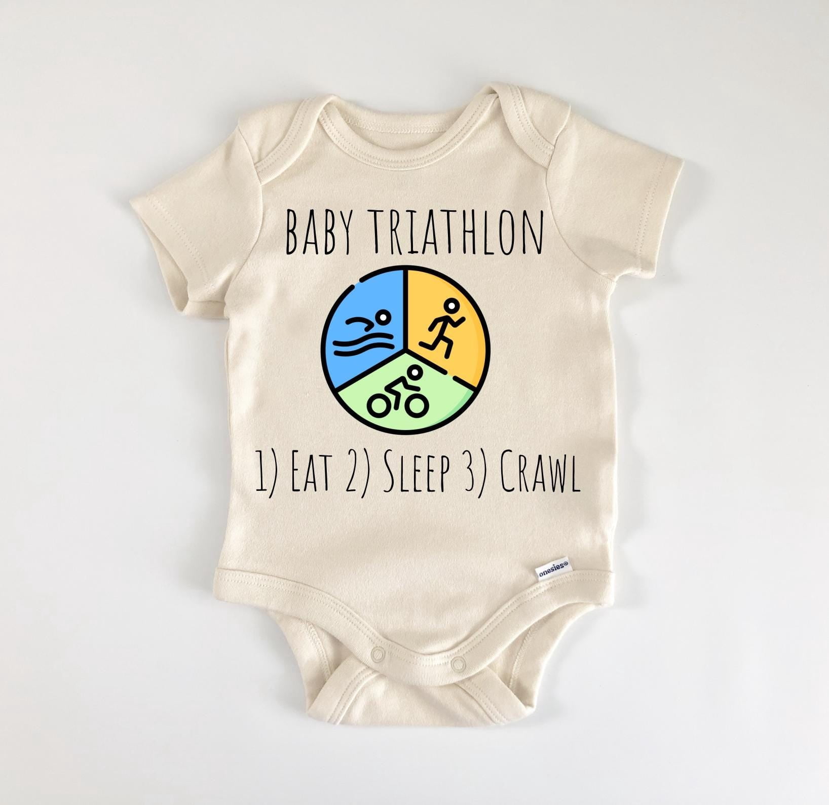 Swim Bike Run Triathlon Baby Bodysuit - Funny & Cute Newborn Onesie, Perfect Baby Shower Gift