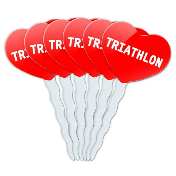 Triathlon Heart Love Cupcake Picks Toppers - Set of 6