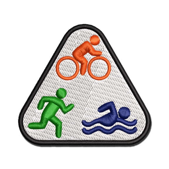 Triathlon Icons Swim Bike Run Applique Multi-Color Embroidered Iron-On Patch - 2.0 Inch Mini