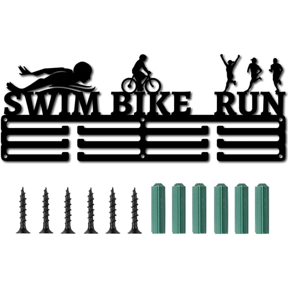 Triathlon Medal Hanger Display Sports Medal Holder Iron Competition Wall Hanging Rack Frame Hook Ribbon Display Swim Bike Run for Runner Swimmer Athlete Gift Over 60+ Medals 15.7 x 5.9 Inch 1set