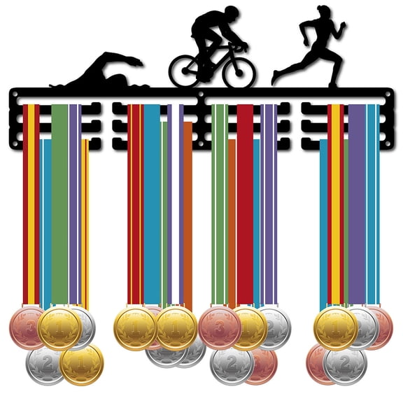 Triathlon Medal Hanger Display Sports Medal Holder Iron Swim Bike Run Competition Wall Hanging Rack Frame Hook Display for Runner Swimmer Athlete Gift Over 60+ Medals 15.7 x 5.9 Inch