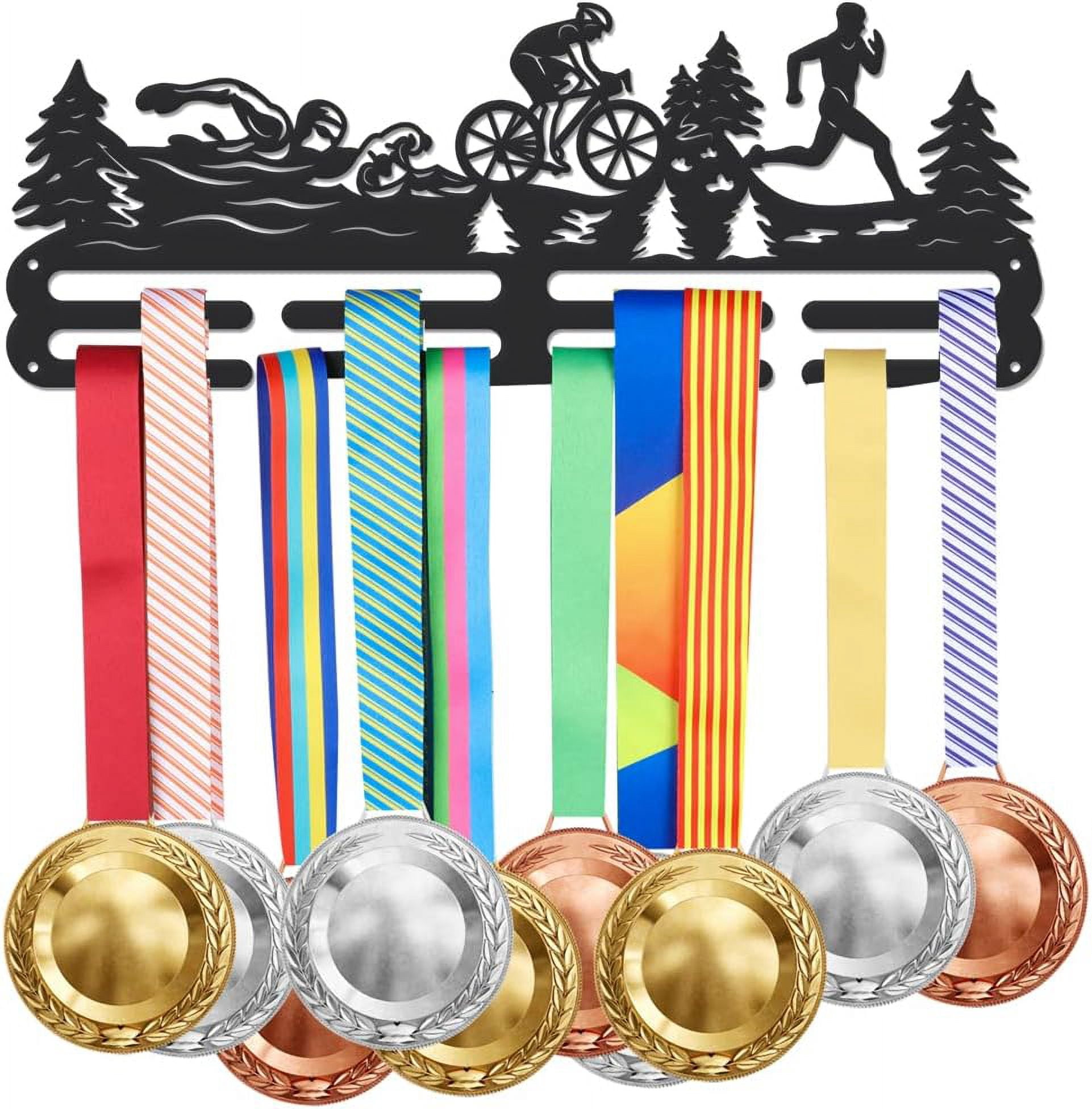 Track Ribbon Display Frame Triathlon Medal Hanger Display Swim Bike Run Sports Award Medals Holder ...