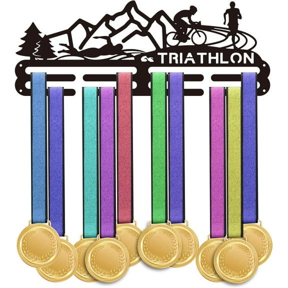 Triathlon Medal Holder Display Medal Display Hanger Metal Medal Rack Frame Sport Awards Ribbon Holder Personalized Medals Runner Cyclist Athletes Material Iron