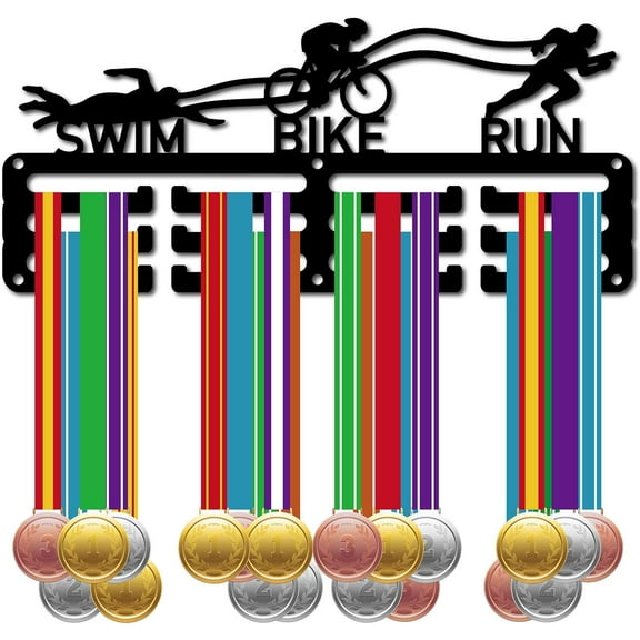 Triathlon Medal Holder Medal Hanger Display Rack Swim Bike Run Sports Metal Hanging Awards Iron Small Mount Decor Awards for Wall Badge Race Runner Marathon Medalist Black 11.4 x 4.9 Inch