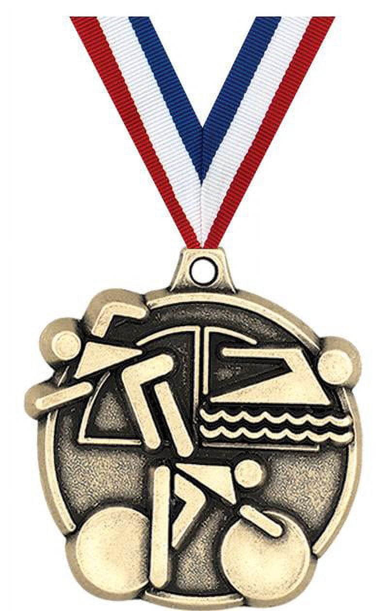 Triathlon Medals, 2" Gold Diecast Triathlon Medal Award 5 Pack