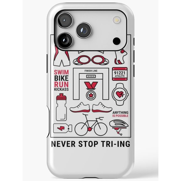 Triathlon Swim Bike Run Gear Tough Phone Case for Apple iPhone Series, Polycarbonate and TPU, Red, Black and White