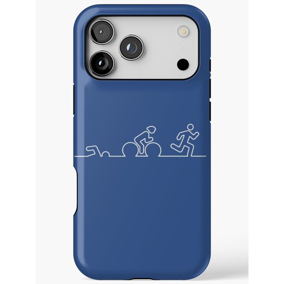 Triathlon Swim Bike Run White Line Art Tough Phone Case for Apple iPhone Series, Polycarbonate and TPU