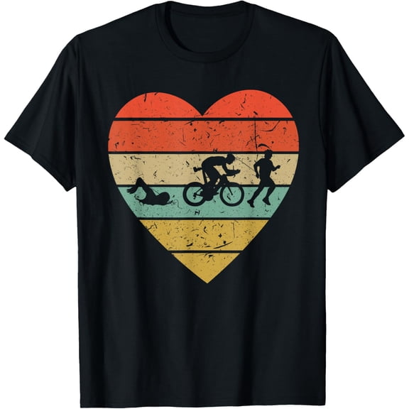 Triathlon Vintage Design | Retro Triathlete Heart Sport Fan T-Shirt