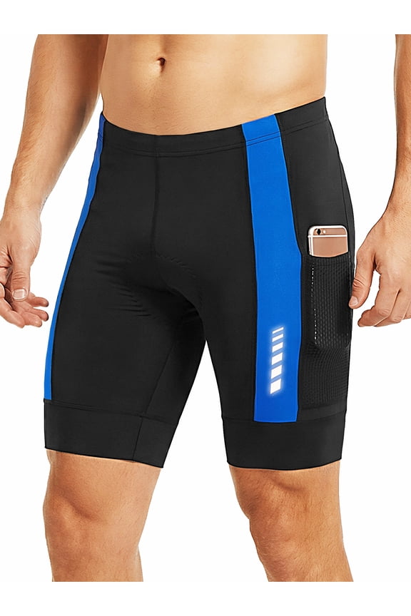 Men’s Triathlon Shorts, Padded Swim Bike Run Tri Shorts with Mesh Pockets, Quick-Dry 4-Way Stretch