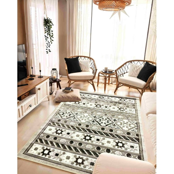 Tribal Abstract Modern Rug Contemporary Color Vibrant Carpet For Living Room Bedroom Design 5516 (5x8 (5'2"x7'5"),Grey)