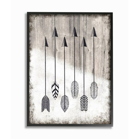 Tribal Arrow Feather Pattern Black And White Design Framed Giclee Texturized Art by Ziwei Li