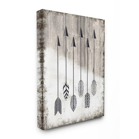 Tribal Arrow Feather Pattern Black And White Design Oversized Stretched Canvas Wall Art by Ziwei Li