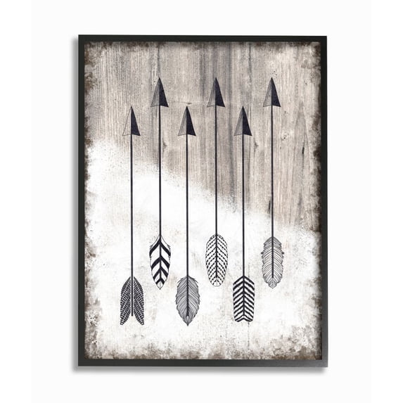 Tribal Arrow Feather Pattern Black And White Design XXL Framed Giclee Texturized Art by Ziwei Li