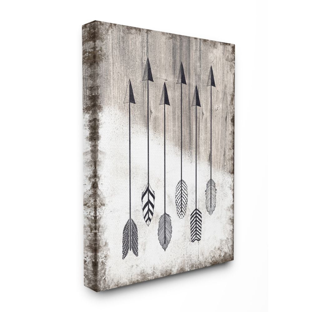 Tribal Arrow Feather Pattern Black And White Design XXL Stretched Canvas Wall Art by Ziwei Li