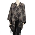 thumbnail image 1 of Tribal Arrows Open Front Fringed Ruana Wrap Brown and Beige, 1 of 1