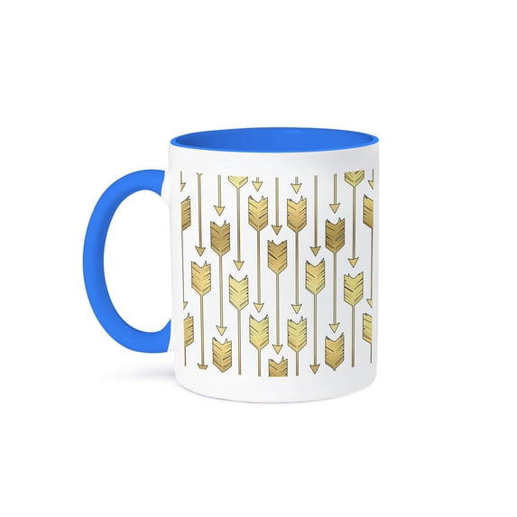 3dRose, Tribal Arrows Pattern Gold and White, 15oz Two-Tone Blue Mug
