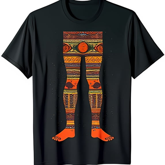 Tribal Art Graphic T-Shirt Vibrant & Blue Legs Design on Black