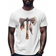thumbnail image 1 of Tribal Art Men's T Shirts Tomahawk Feather T-Shirt for Men Crew Neck Tees Cotton Tops, White, XL, 1 of 7