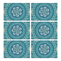 Tribal Artistic Boho Flax Placemats Set of 6, 12x18 Inch Washable Vintage Table Mats, Rustic Decor for Nordic Style Kitchen or Farmhouse Dining Room