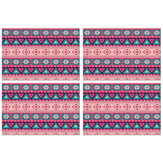 Tribal Artistic Earthy Boho Chic Flax Placemats Set of 4, 12x18 Inch Vintage Rustic Nordic Style Ethnic Patterns, Washable Style Table Mats for Kitchen or Dining