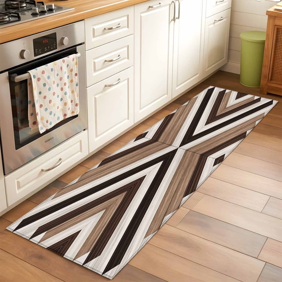 Tribal Aztec 2x6 Runner Rug for Hallway Walkway Kitchen Galley, Boho Black Brown Wood Grain Classic Abstract Low Pile Washable Non Slip Long Area Rug