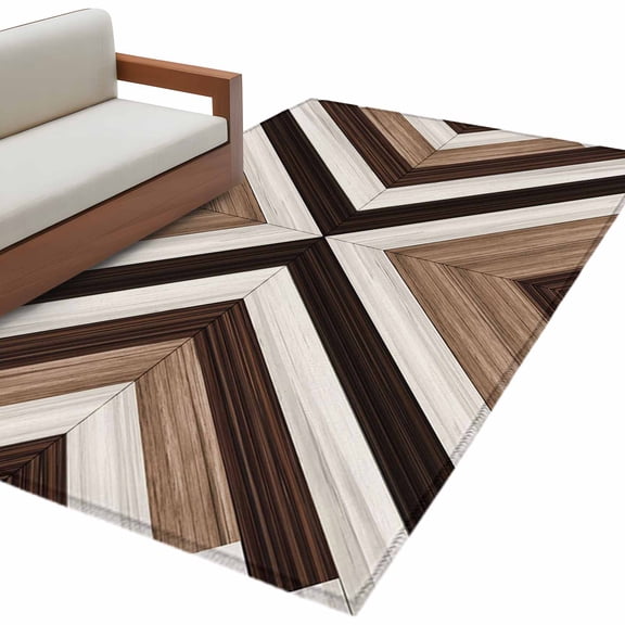 Tribal Aztec Area&nbsp;Rug 2.7x5ft Boho Black Brown Wood Grain Classic Abstract Non-Slip&nbsp;Washable Square&nbsp;Rugs Soft Felt Indoor Floor Mat for Bedroom Kitchen Living Room Bathroom