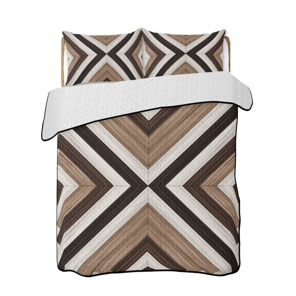 Tribal Aztec Quilts Bedding Set California King Boho Black Brown Wood Grain Classic Abstract Lightweight Quilted Bedspread 3 Piece Bed Quilt with 2 Pillow Shams All Season for Bedroom 96" x 106"