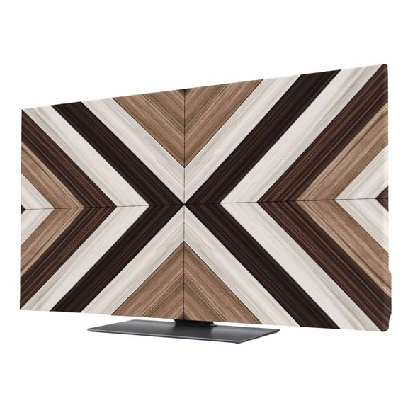 Tribal Aztec TV Dust Cover 24 Inch, Boho Black Brown Wood Grain Classic Abstract Computer Monitor Cover Dustproof Stretchable Indoor TV Screen Protector for LED LCD Universal Monitors