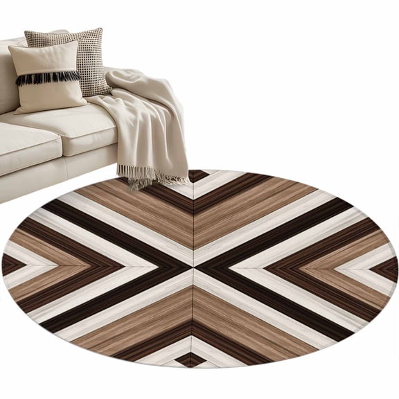 Tribal Aztec Washable Area Rug&nbsp;3 ft Boho Black Brown Wood Grain Classic Abstract Soft Round&nbsp;Rugs for Living Room, Non Slip Carpet for Bedroom&nbsp;Entryway Dining Room