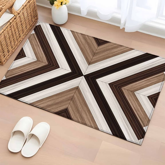 Tribal Aztec Washable Small Entryway Area Rugs 2'x3', Boho Black Brown Wood Grain Classic Abstract Low Pile Throw Rug Non-Slip Sturdy Edge Binding Carpet for Front Door Floor Room Entry