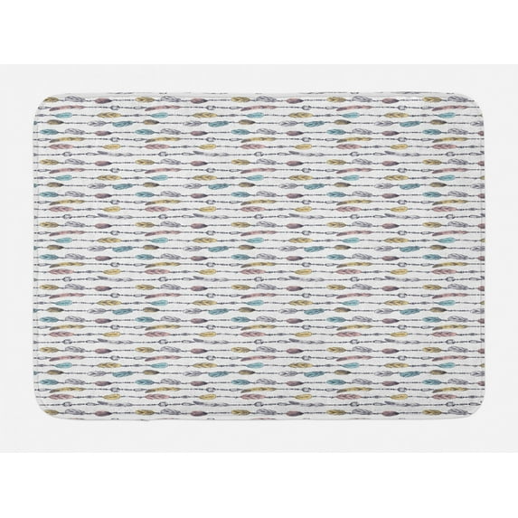 Tribal Bath Mat, Boho Hand Drawn Depiction of Colorful Feathers Linked on a Rope Horizontal Order, Plush Bathroom Decor Mat with Non Slip Backing, 29.5" X 17.5", Multicolor, by Ambesonne