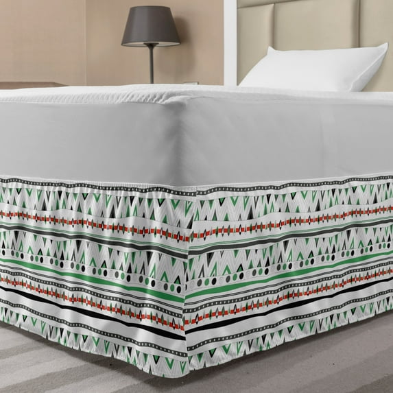 Tribal Bed Skirt, Style Traditional Aztec Pattern Old Fashioned Hippie Boho Influences, Elastic Bedskirt Dust Ruffle Wrap Around for Bedding Decor, 4 Sizes, Multicolor, by Ambesonne