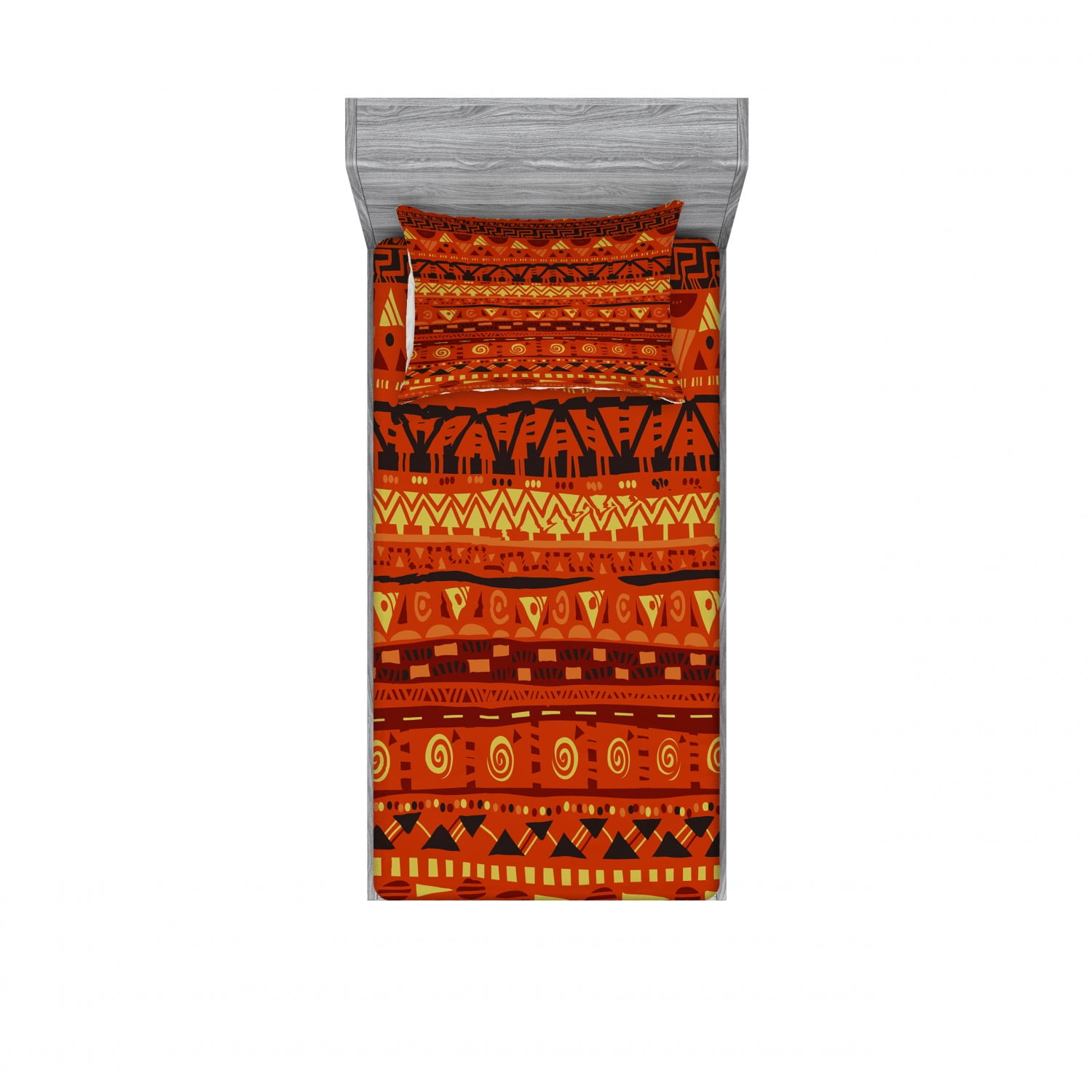 Tribal Bedding Set with Sheet & Covers, Antique Folkloric Motifs Geometric Art Ornaments