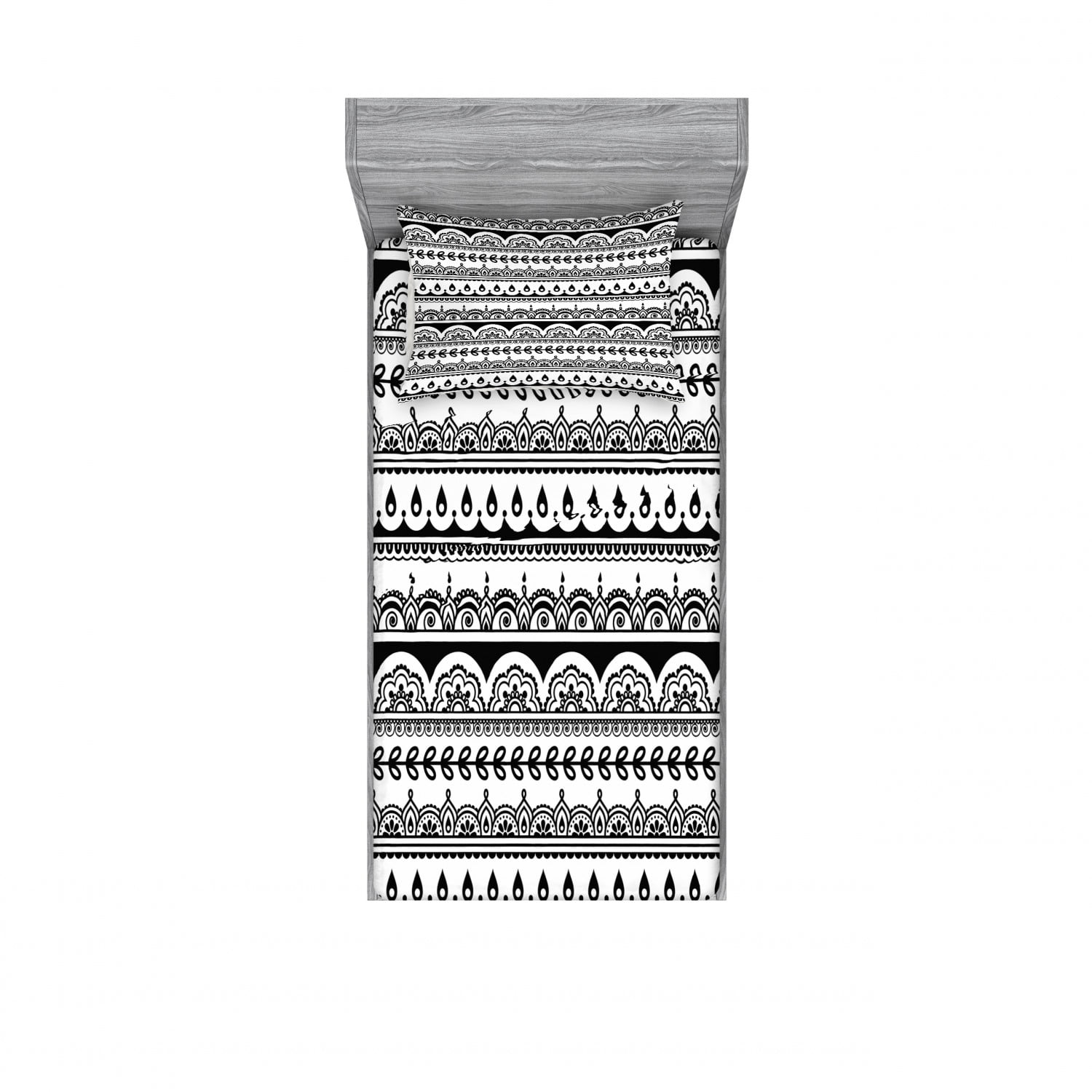 Twin Black and White Microfiber Ikat Print Sheet Set