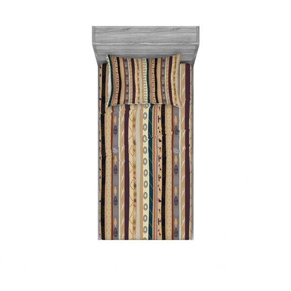 Ambesonne Vintage Fitted Sheet & Pillow Sham Set, Traditional Ornaments, Twinxl, Multicolor