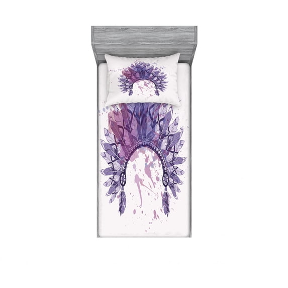 Ambesonne Tribal Fitted Sheet & Pillow Sham Set, Folk, Twinxl, Pale Mauve Lavender