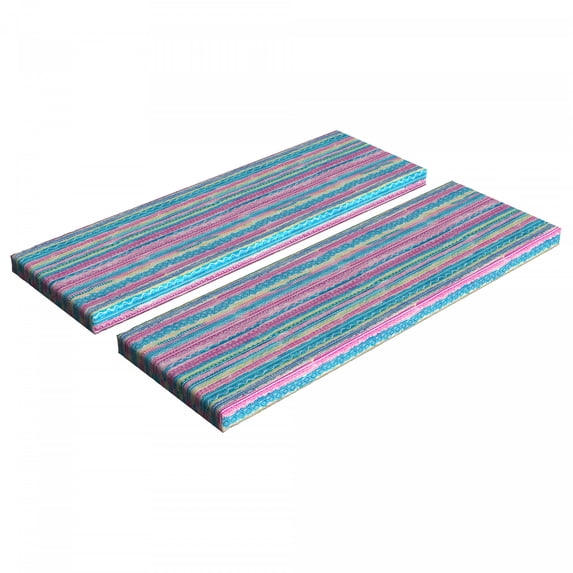 Tribal Bench Cushion Set of 2, Watercolor Tie Dye Effect Art Stripes Aquatic Theme Bohemian Aztec Print, Standard Size Foam Pad and Decorative Cover, Blue Pink Cream, by Ambesonne