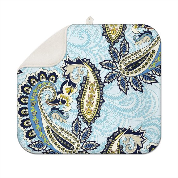 Tribal Bohemian Paisley Countertop Drying Mat 18x16 Inch Absorbent Microfiber Pad Floral Mandala Design Heat Resistant Foldable Compact