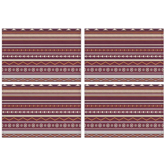 Tribal Boho Artistic Flax Placemats Set of 4, 12x18 Inch Rustic Vintage Style Classic Table Mats, Washable Earthy Ethnic Decor for Kitchen or Dining Display
