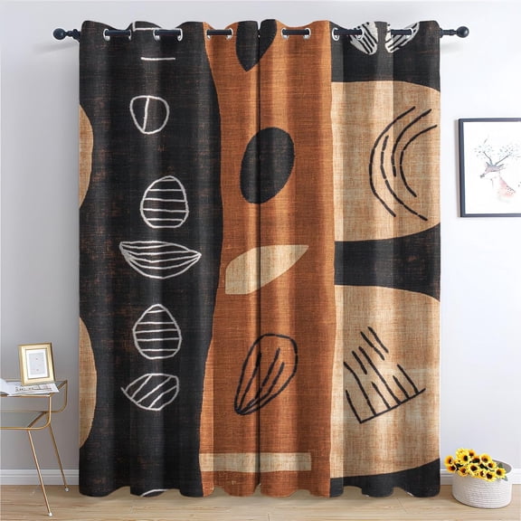 Tribal Boho Blackout Curtains, Earth Tone Abstract Geometric Patterned Curtains For Bedroom, Living Room Decor, Room Darkening Thermal Insulated Grommet Drapes 38"W x 54"L (Pack of 2)