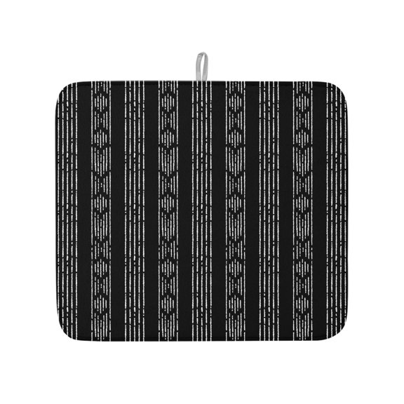Tribal Boho Geometric Stripes Dish Drying Mats for Kitchen Counter,Absorbent Microfiber Dish Drainer Rack Mat Black Drying Pad for Sinks,Utensils,Countertops,16x18in