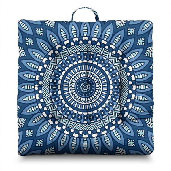 Tribal Boho Mandala Floor Pillow Oversized Square Meditation Cushion with Sacred Symbolic Patterns, 9-Point Stitching for Durability, 4.7" Thick