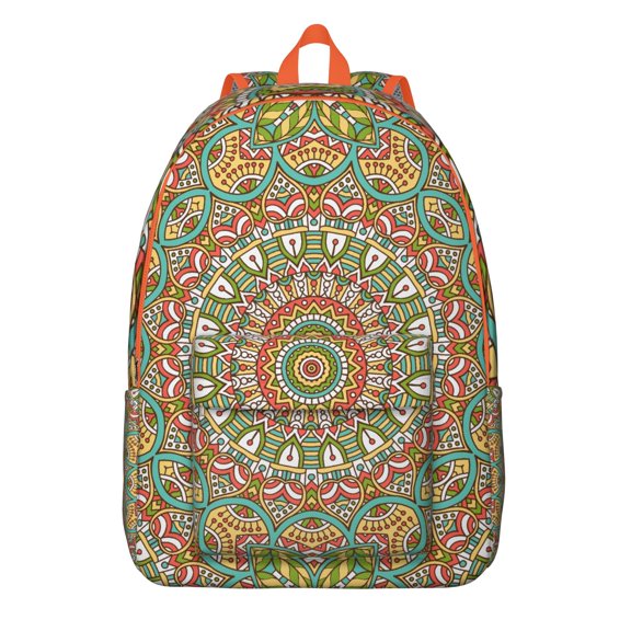 Tribal Boho Mandala School Backpack for Women, Sacred Symbolic Geometric Travel Daypack with Zen Inspired Ethnic Pattern