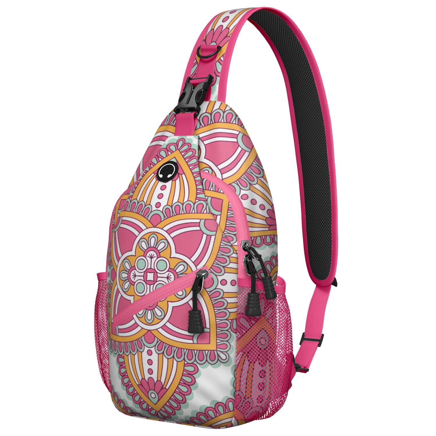 Tribal Boho Mandala Sling Bag Folk Style Geometric Sacred Symbolic Chest Pack Spacious & Organized Anti-Theft Daypack for Outdoor Adventures
