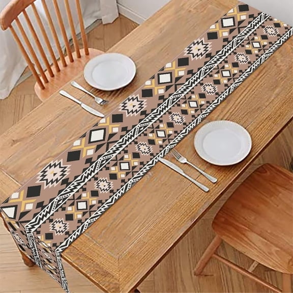 Tribal Brown Print 12×72 Inches Table Runner Stain Resistant Table Protectors Winter Holiday Kitchen Dining Table Decoration for Birthday, Wedding Anniversary