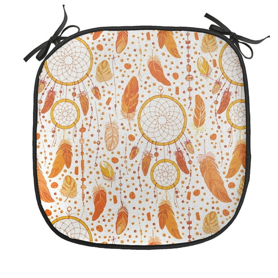 Tribal Chair Seating Cushion, Various Sized Dreamcatchers Native Change Illustration, Soft Seat Pads for Office with Anti-slip Backing, 16"x16", Orange White, by Ambesonne