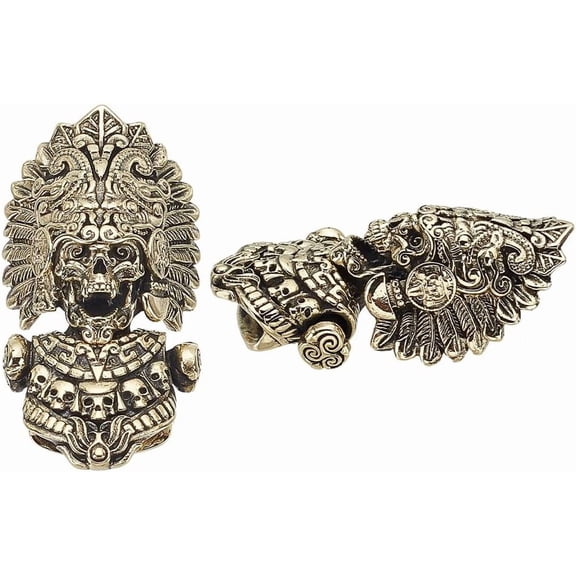 Tribal Chief Head Brass Buckles Tibetan Shackle Clasps Knife Lanyard Bead Parachute Cord EDC Charms for Keychain