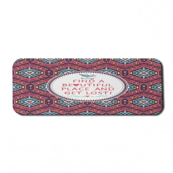 Tribal Computer Mouse Pad, Hipster Tribal Pattern Geometric Elements Typographic Text, Rectangle Non-Slip Rubber Mousepad Large, 31" x 12" Gaming Size, Dark Coral Turquoise, by Ambesonne